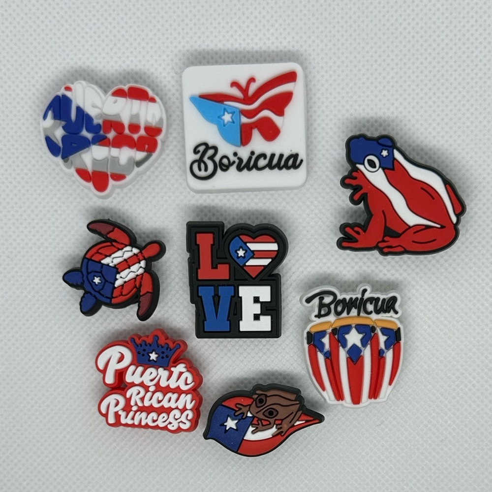 Puerto Rico Boricua Latino Shoe Charms– Cultural Theme - Set #5–8-Piece Set–NWOT